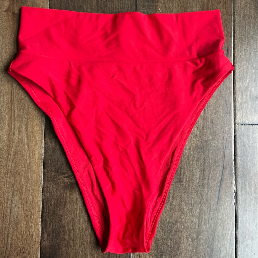 Aerie High Cut Cheeky Bikini Bottom in Red